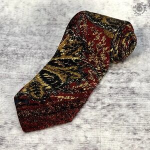 Ermenegildo Zegna Tie‎ - 100% Silk - Made In Italy - Red & Gold Abstract Luxury